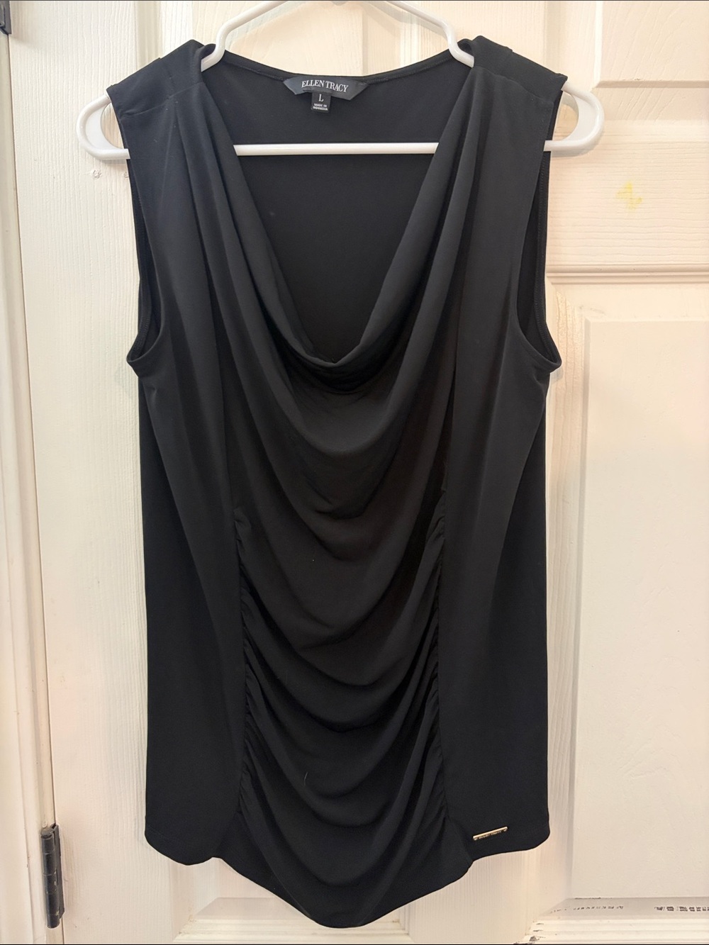Ellen Tracy Black Sleeveless Draped Cowl Front top